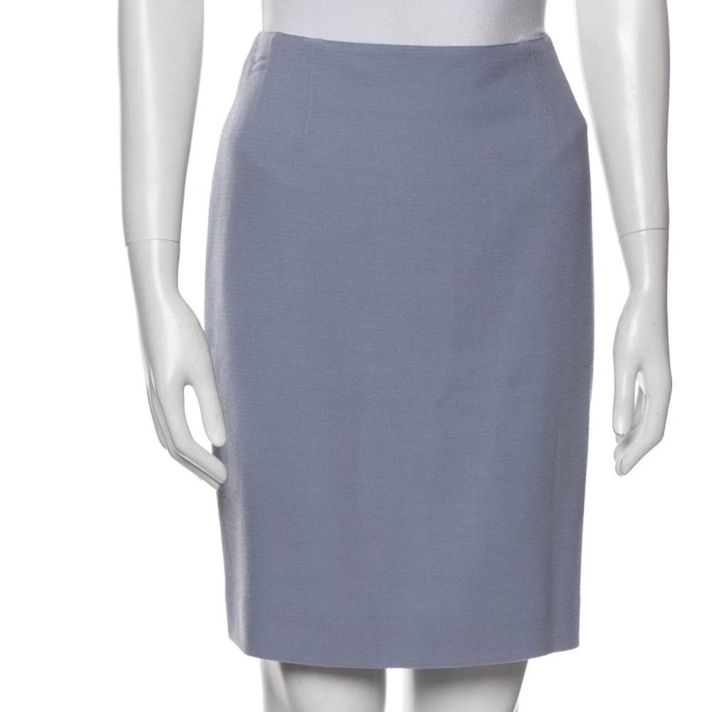 Emanuel Ungaro petite Wool pencil Skirt‎ solid high waisted workwear blue